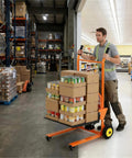 Workhorse Heavy Duty Hydraulic Material Lift With Steel Platform Board 450 Lb Capacity in warehouse handling boxes