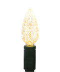 Close-up of a single bulb from the Warm White C6 LED Christmas Light Strand On Green Wire With 50 Bulbs 25 Feet Single Mold Design