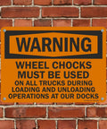 Warning Sign Wheel Chocks Required On All Trucks During Loading And Unloading At Our Docks Stay Safe 10 X 14 Inch Plastic Sign