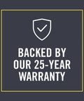 Warranty graphic with text 'Backed by our 25-year warranty' for Leatherman Micra Keychain Multi Tool With Scissors And Knife Compact EDC Tool.