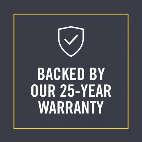 Warranty graphic with text 'Backed by our 25-year warranty' for Leatherman Micra Keychain Multi Tool With Scissors And Knife Compact EDC Tool.
