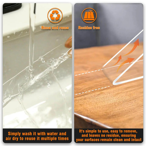Close-up of Heavy Duty Double Sided Tape Two Pack 1.2 Inch Wide being washed and removed, showing reuse and residue-free features.