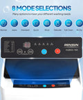 Control panel of a two in one space saving washer and dryer combo that handles up to 17.8 lb wash and 10.6 lb dry, showing 8 mode selections