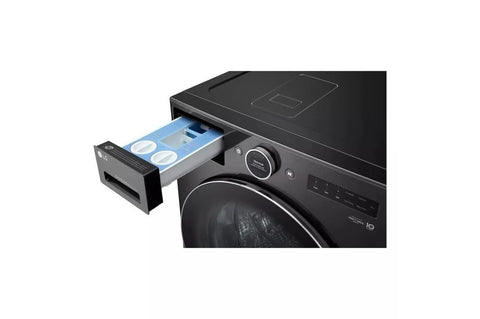 Close-up of the detergent drawer of an effortless, space saving 5.0 cu ft all-in-one washer dryer combo with TurboWash360 and WiFi.