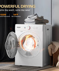 Two in one space saving washer and dryer combo that handles up to 17.8 lb wash and 10.6 lb dry, featuring a stainless steel inner tub