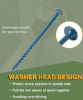 Pocket Hole Screws 2-1/2 Inch, 300 PCS Exterior Pocket Screw #8 x 2-1/2", Coarse Thread, Washer Head, design highlighted.