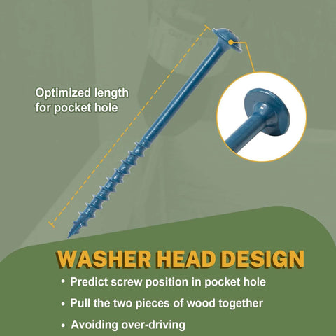 Pocket Hole Screws 2-1/2 Inch, 300 PCS Exterior Pocket Screw #8 x 2-1/2", Coarse Thread, Washer Head, design highlighted.