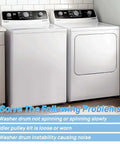 Washer and dryer in laundry room, text highlights Washing Machine Idler Pulley Kit With Lever And Belt Tensioner for Speed Queen, Alliance models.