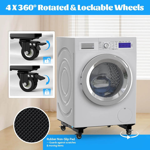 1500 lb adjustable furniture dolly with heavy duty iron frame, 4 lockable swivel caster wheels, moving stand for washer