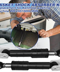 Washer Shock Absorber Kit With Four Shocks And Four Pins for GE and Kenmore Washers, shown with installation example.
