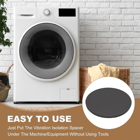 Rubber Spacer Washers Set 60mm Diameter 1.5mm Thick 10 Pack shown beside washing machine for vibration reduction.