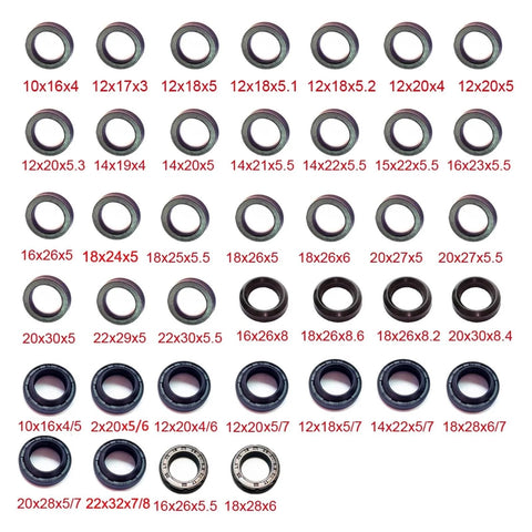 Assorted High Pressure Washer Repair Water Seal Set 12x20x5mm 12x18x5mm 12x20x5.3mm variety of sizes shown