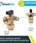 1/2 Inch To 3/4 Inch MHT Washing Machine Angle Valve With Push To Connect Brass Plumbing Fitting for tight spaces installation