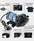 WASSERMANN 115V AC Diaphragm Pump, 5.5 GPM 65 PSI 1/2" NPSM Connection, 4-Chamber Self-Priming Fresh Water Pressure Pump with Pressure Switch