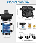 WASSERMANN 115V AC Diaphragm Pump, 5.5 GPM 65 PSI 1/2" NPSM Connection, 4-Chamber Self-Priming Fresh Water Pressure Pump with dimensions