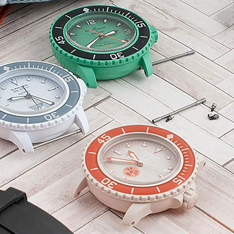 Watch cases for Blancpain X Swatch Fifty Fathoms with Must Have Watch Link Repair Kit With Screw Tube Bar Ear Rod, hex key, and tools
