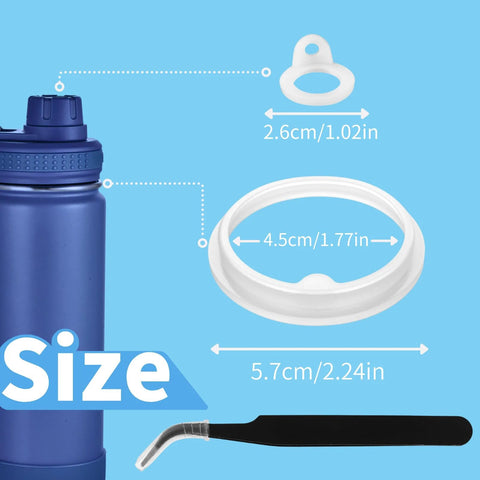 Leak Proof Lid Gasket Replacement Kit For Actives Water Bottles 24 Oz Rubber Seal Ring O Rings with sizes shown and tweezers