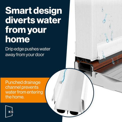 Adjustable Double Bubble Door Sweep, Draft Stopper, Under Seal for Exterior Doors, 1 3/4" x 36", White, water diversion feature
