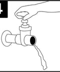 Illustration showing step four of Water Stopper Pipe Repair Kit With Three Tools For 1/2 Inch 3/4 Inch And 1 Inch Pipes Up To 65 PSI Heavy Duty Plumbing Plugs For Quick Copper And PVC Line Repairs Solder Without Draining, depicting water flowing from a pipe with a hand turning a valve.