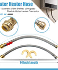Three Quarter Inch Ball Valve Water Heater Hose Connector Set With Stainless Steel Braided Flexible Design For Quick Install Push To Connect Brass Fittings Compatible With Copper Pex CPVC And PERT 24 Inch Lengths 2 Pack