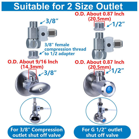 Feed Water Adapter Tee And Water Line Splitter Kit, 3/8 Inch To 1/4 Inch Or 3/8 Inch Compression Inlet, 1/2 Inch To 1/4 Inch Or 3/8 Inch Outlet