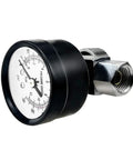 Water Pressure Regulator Valve With Gauge For G One Quarter Inlet And Outlet Adjustable Reducer, zinc alloy construction, side view.