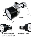 Water Pressure Regulator Valve With Gauge For G One Quarter Inlet And Outlet Adjustable Reducer, zinc alloy, front and side view.