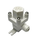 Adjustable One Quarter Inch OD Water Pressure Regulating Valve With Push To Connect Fitting for RO DI Water Filtration Systems.