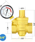 Brass water pressure regulating valve DN20, 3/4 inch inlet, 0-250 PSI gauge, durable construction for home plumbing.