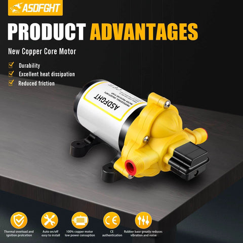 33-Series Professional Grade Water Pump - 12V DC Diaphragm Pump, 4.0GPM, 50PSI, Self-Priming, Thermal Overload, CE Certified