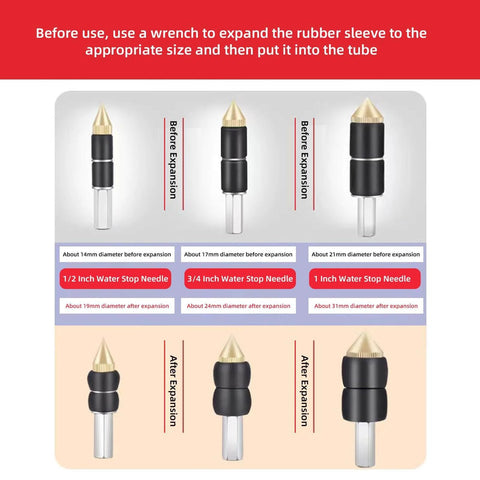 Emergency Pipe Water Stopper Kit With Hot Melt Seal Needle And Stop Pin For Quick Plumbing Leak Repair needle sizes illustration