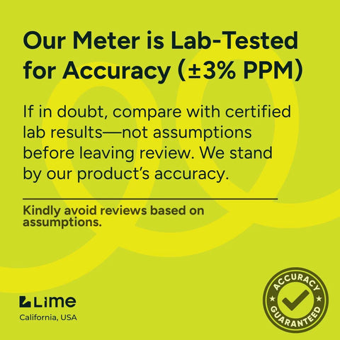 Lab-tested accuracy assurance label for Craft911 Water Tester for Drinking Water- TDS Meter.