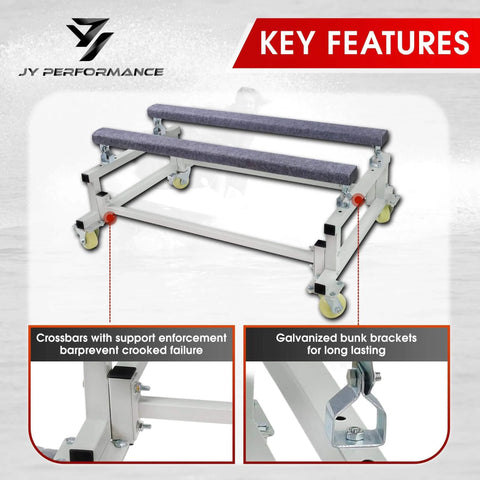 Watercraft PWC Dolly Boat Stand And Storage Trailer Cart With Adjustable Bunks, 4 Casters And 2 Brakes, Heavy Duty Steel With White Coating