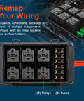 Waterproof 12V Fuse Relay Box Kit With Prewired Harness for Automotive and Marine Use 6 Gang Bosch Style 5 Pin Relay Panel