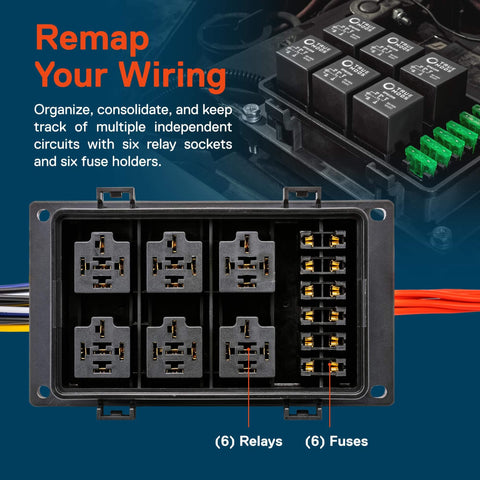 Waterproof 12V Fuse Relay Box Kit With Prewired Harness for Automotive and Marine Use 6 Gang Bosch Style 5 Pin Relay Panel