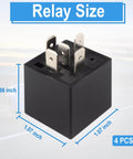 4 Pack 5 Pin 40A Waterproof 12V Car Relays For Electric Cooling Fans Motor Starters And Taillights With Dimensions Shown