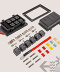 Waterproof 12V Fuse Relay Box Kit With Prewired Harness For Automotive And Marine Use 6 Gang Bosch Style 5 Pin 30A And 40A Relay Panel All In One Power Distribution Block For Cars Boats Jeeps UTVs components and fuses