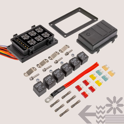 Waterproof 12V Fuse Relay Box Kit With Prewired Harness For Automotive And Marine Use 6 Gang Bosch Style 5 Pin 30A And 40A Relay Panel All In One Power Distribution Block For Cars Boats Jeeps UTVs components and fuses