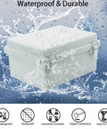 All Weather Built To Last IP67 Waterproof ABS Electrical Enclosure With Hinged Cover And Stainless Steel Latch in rain.