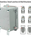 All Weather Built To Last IP67 Waterproof ABS Electrical Enclosure with Hinged Cover, Stainless Steel Latch, Wall Bracket