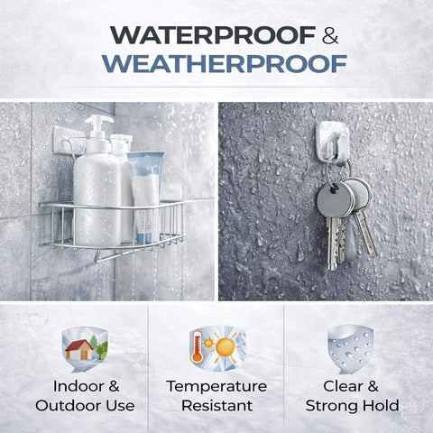 Heavy Duty Double Sided Tape For Indoor And Outdoor Use, ultra strong mounting tape on shower wall holding keys and soap.