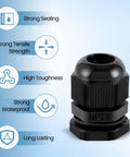 Waterproof Cable Gland One Half Inch NPT Adjustable Six To Twelve Millimeter Through Cord Grip Nylon Cable Gland Joints IP68 Rated