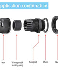 Exploded view of 10 Pack Waterproof Cable Glands And Joints For 6 To 12mm Cables M20x1.5 with components labeled.