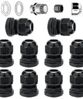 10 Pack Waterproof Cable Glands With NPT Half Inch Thread, Fits 6 To 12 Mm Cables, PA66 Material, IP68 Waterproof Strain Relief Cord