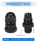 Beefed-Up Waterproof Cable Glands Kit, 20 Pcs M10x1.5 Thread, Adjustable 2.5-6mm Cable Diameter, PA6 Nylon IP68, product size details