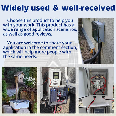 Waterproof Outdoor Electrical Enclosure Box With Wall Bracket Built To Handle The Elements IP65 Rated ABS Plastic Weatherproof Junction Box For DIY Projects 11.4 x 7.5 x 5.5 Inches Includes Two NPT One Half Inch Glands And Mounting Brackets installed outdoors