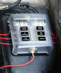 6 Way 12V Waterproof Fuse Box Holder With LED Indicator, 6 Circuit Blade Fuse Block For Automotive Truck Boat Marine RV Van Vehicle, Rugged And Tough As Nails PBT Construction, Easy Fuse Blow Alert And Quick LED Diagnostics