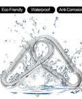 Sixty Pack Heavy Duty Galvanized Steel Carabiner Clips M8 Three And One Eighth Inch Spring Snap Hooks splashing in water