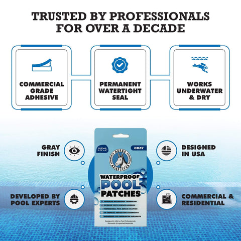 Waterproof Gray Pool Patch Kit 10 Pack Pro Grade PVC Vinyl Liner Repair Patches for Underwater and Dry Use package details image