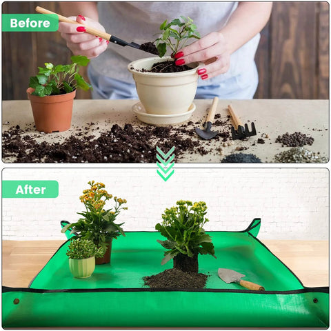 Indoor Plant Repotting Mat For Transplanting And Mess Control, Waterproof 26.8 Inch Square Potting Tray For Soil Changes